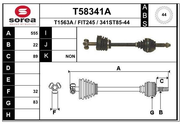 Drive shaft EAI T58341A EAI T58341A Fiat PALIO 2016 Driveshaft price