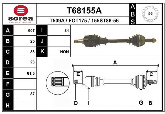 EAI Drive shaft T68155A EAI T68155A FORD Orion Mk3 (GAL) cv shaft replacement
