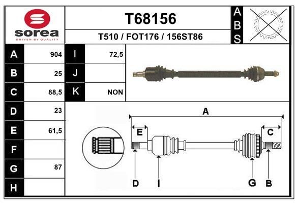 EAI Arbre de transmission T68156 EAI T68156 Cardan de transmission Escort Mk6 3/5 portes (GAL, AAL, ABL) prix
