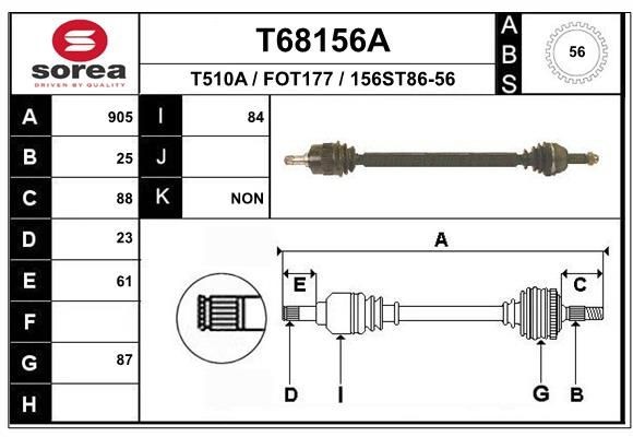 EAI Drive shaft T68156A EAI T68156A FORD Orion Mk3 (GAL) axle shaft replacement