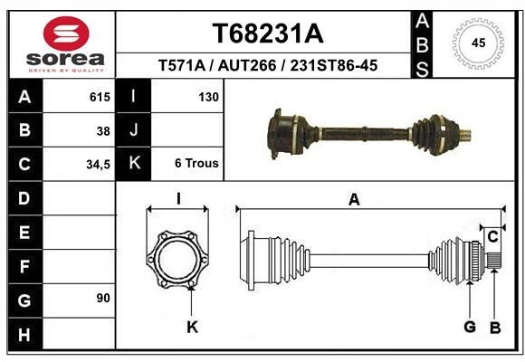 EAI Drivaksel T68231A EAI T68231A Drivaksel Audi A6 C4 Avant pris