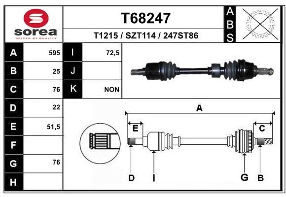 EAI Drivaksel T68247 EAI T68247 Drivaksel Suzuki Swift mk2 pris