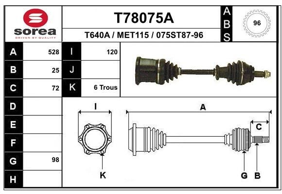 EAI Veio de transmissão T78075A EAI T78075A Semi eixo Mercedes E Class W124 preço