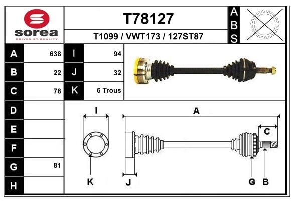 EAI Drivaksel T78127 EAI T78127 Drivaksel VW Santana 32B pris