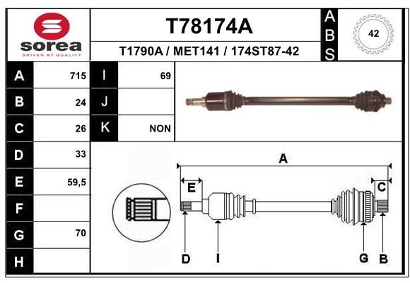 EAI Arbre de transmission T78174A EAI T78174A Cardan de transmission Smart Roadster Cabriolet prix