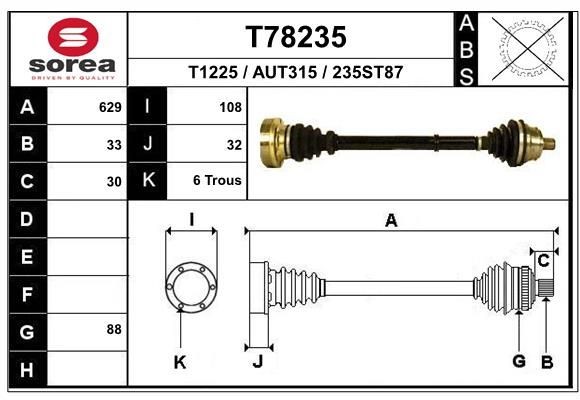 EAI Arbre de transmission T78235 EAI T78235 Cardan de transmission Audi 90 B3 prix