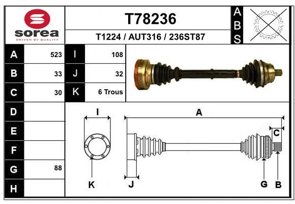 EAI Arbre de transmission T78236 EAI T78236 Cardan Audi 90 B3 prix
