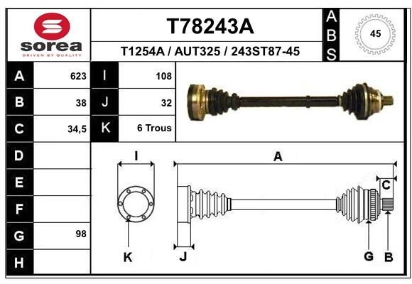 EAI Aandrijfas T78243A EAI T78243A Aandrijfassen Audi A6 C4 Avant prijs