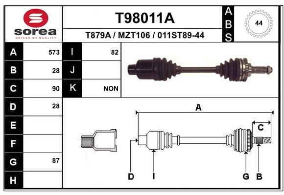 EAI Veio de transmissão T98011A T98011A Semi eixo FORD USA ESCAPE EAI