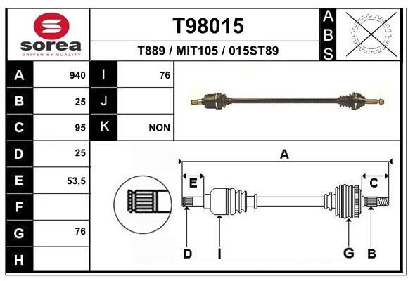 Veio de transmissão EAI T98015 EAI T98015: Semi eixo transmissão Mitsubishi GALANT 2019