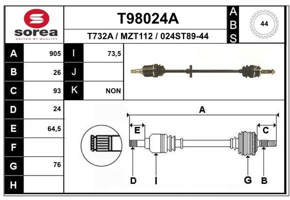 EAI Hnací hriadeľ T98024A Hnací hriadeľ Mazda BG T98024A EAI
