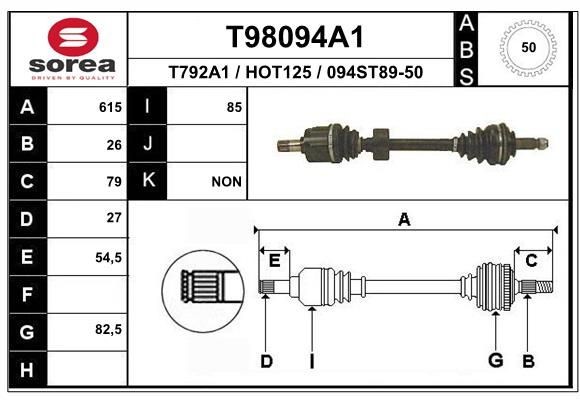 EAI Arbre de transmission T98094A1 EAI T98094A1 Cardan de transmission Honda Accord 3 d'origine prix