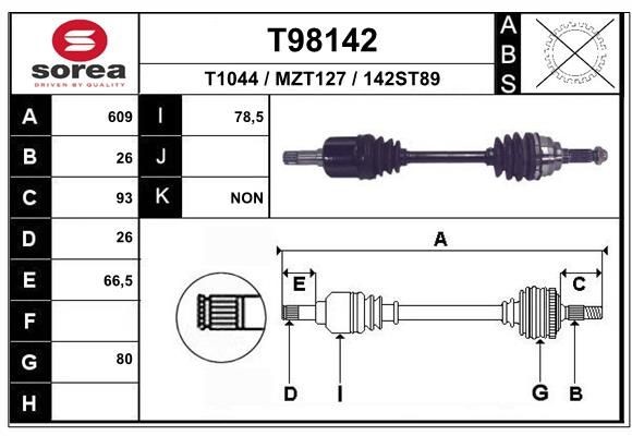 EAI Hnací hriadeľ T98142 Hnací hriadeľ Mazda BG T98142 EAI