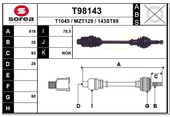 EAI Drivaxel T98143 EAI T98143 drivaxlar Mazda 323 BF pris
