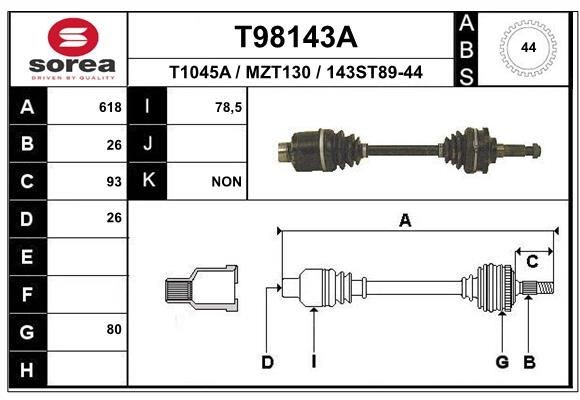 EAI Hnací hriadeľ T98143A Hnací hriadeľ Mazda BG T98143A EAI