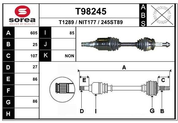 Drivaxel EAI T98245 EAI T98245: Drivaxlar Nissan SUNNY 2021