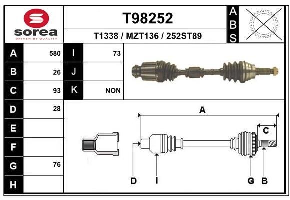 EAI Drivaksel T98252 EAI T98252 Drivaksel Mazda 323 F 5 originale pris