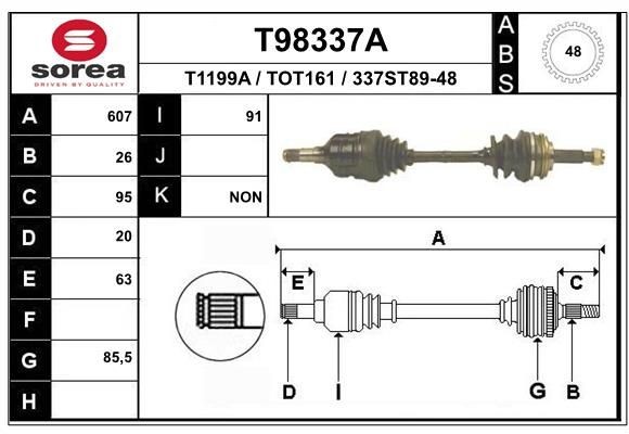 EAI Vetoakseli T98337A Toyota Corolla E11 Farmari vetoakseli EAI T98337A