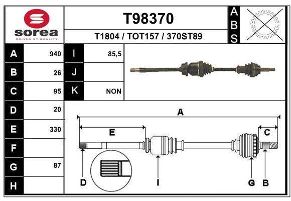 Drivaksel EAI T98370 EAI T98370: Drivaksel Toyota CELICA 1999