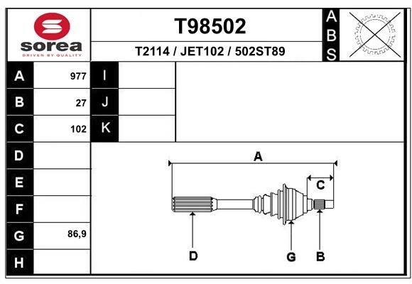EAI Drivaxel T98502 EAI T98502 Drivaxel Jeep Wrangler YJ original