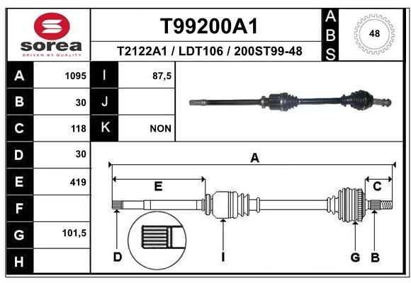 EAI Aandrijfas T99200A1 EAI T99200A1 Aandrijfas V80 Van originele prijs