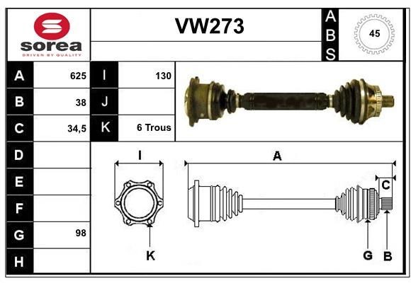 SERA Veio de transmissão VW273 SERA VW273 Veio de transmissão Audi A6 originais