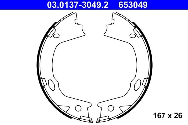 ATE Handbromsbackar 03.0137-3049.2 03.0137-3049.2 ATE parkeringsbromsbelägg HYUNDAI i10
