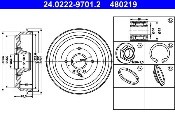 ATE Brake drum 24.0222-9701.2 Citroen C2 ATE brake drum 24022297012