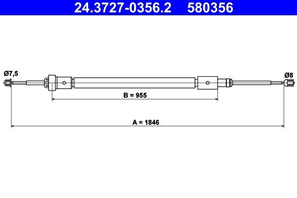ATE Håndbremsekabel 24.3727-0356.2 24.3727-0356.2 Håndbremse CITROËN XANTIA ATE