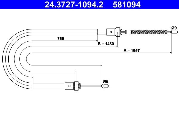 ATE Cavo freno a mano 24.3727-1094.2 ATE 24.3727-1094.2 Corda freno a mano Toyota AYGO originali