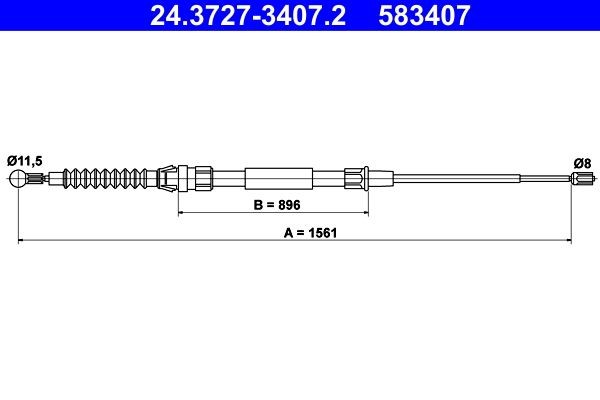 ATE Tautrekk, håndbremse 24.3727-3407.2 Håndbrekk ATE Volkswagen AMAROK 24.3727-3407.2
