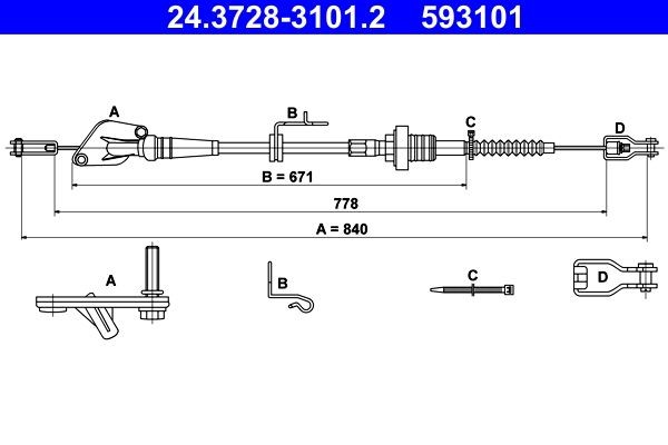 ATE Trose, Sajūga pievads 24.3728-3101.2 ATE 24.3728-3101.2 Trose sajūga pievads Hyundai Matrix fc par izdevīgu cenu