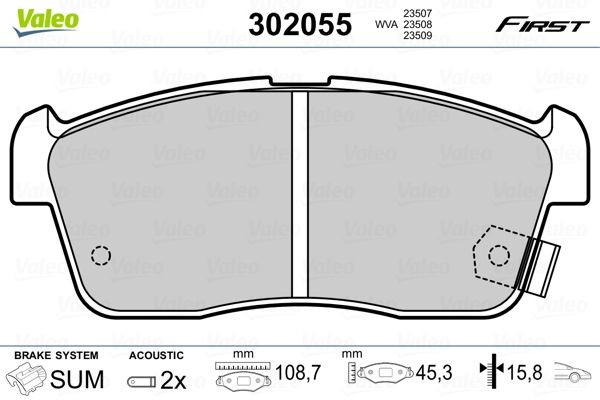 Kit pastiglie freni VALEO 302055 VALEO 302055 Pasticche dei freni anteriori e posteriori Nissan PIXO 2014