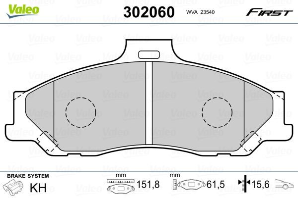 VALEO Kit pastiglie freni 302060 VALEO 302060 Kit pastiglie freni MAZDA BT-50 Pick-up (CD, UN) 3.0 CDVi 4x4 (UNY0E3) 156 CV 2014