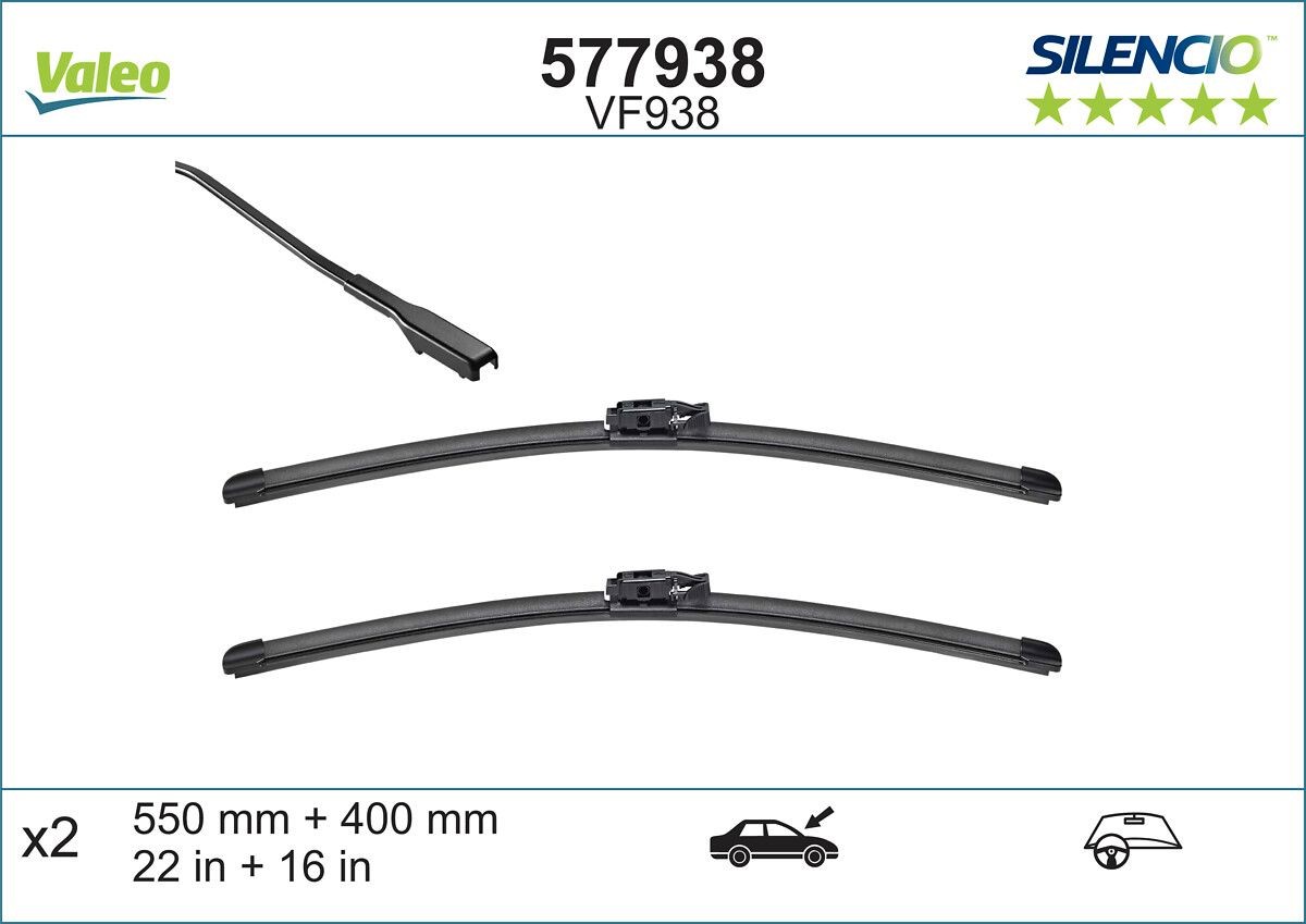 VALEO Ruitenwisser 577938 VALEO SILENCIO FLAT BLADE SET 577938 Ruitenwisser