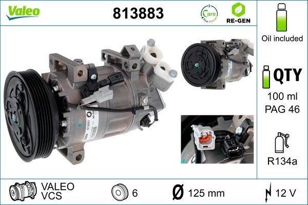 Κομπρεσέρ air condition VALEO 813883 VALEO REMANUFACTURED 813883 Κομπρεσέρ air condition Renault CAPTUR 2017