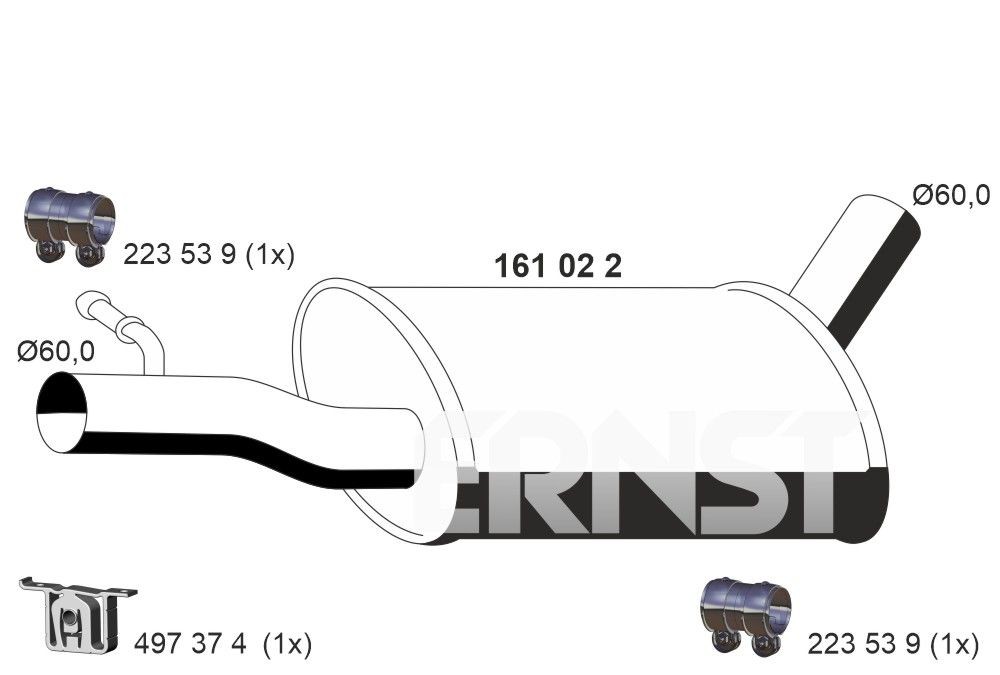 ERNST Stredný tlmič výfuku 161022 Stredný tlmič výfuku ERNST Audi 90 161022
