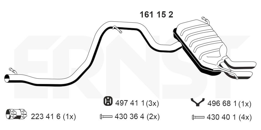 Rear silencer ERNST 161152 ERNST 161152 2015 SKODA YETI exhaust silencer replacement