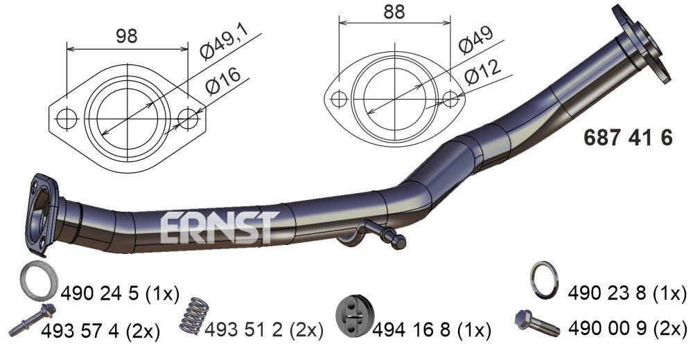 Σωλήνας εξάτμισης ERNST 687416 ERNST 687416 Σωλήνας εξάτμισης TOYOTA COROLLA 2014