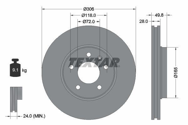 TEXTAR Bremseskive 92116005 Bremseskiver TEXTAR SANDERO / STEPWAY 92116005 billig