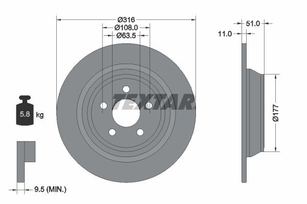 TEXTAR Remschijf 92291903 92291903 PRO Remschijven FORD USA THUNDERBIRD TEXTAR