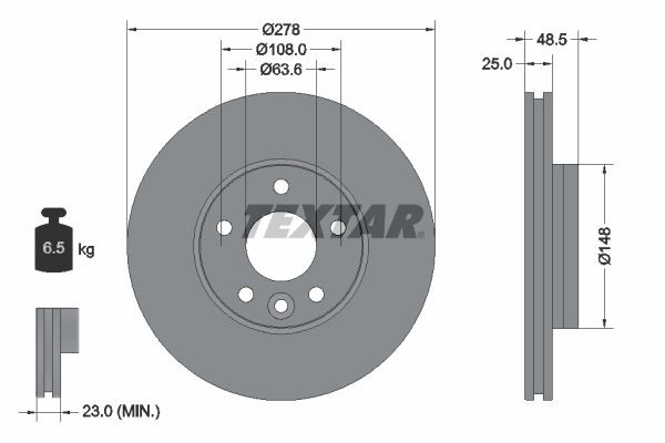TEXTAR Disque de frein 92292303 Volvo V40 Break Disque TEXTAR PRO 92292303
