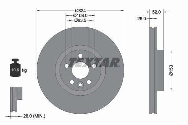 TEXTAR Brzdový kotouč 92293205 Brzdový kotúč TEXTAR Volvo V40 Kombi 92293205