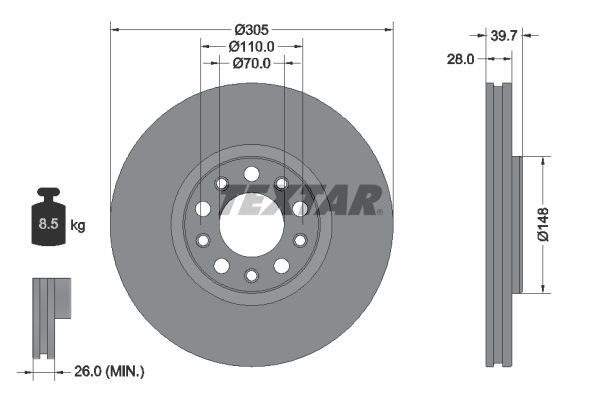 Disco de travão TEXTAR 92293903 TEXTAR PRO 92293903 Discos de freio JEEP COMPASS 2019