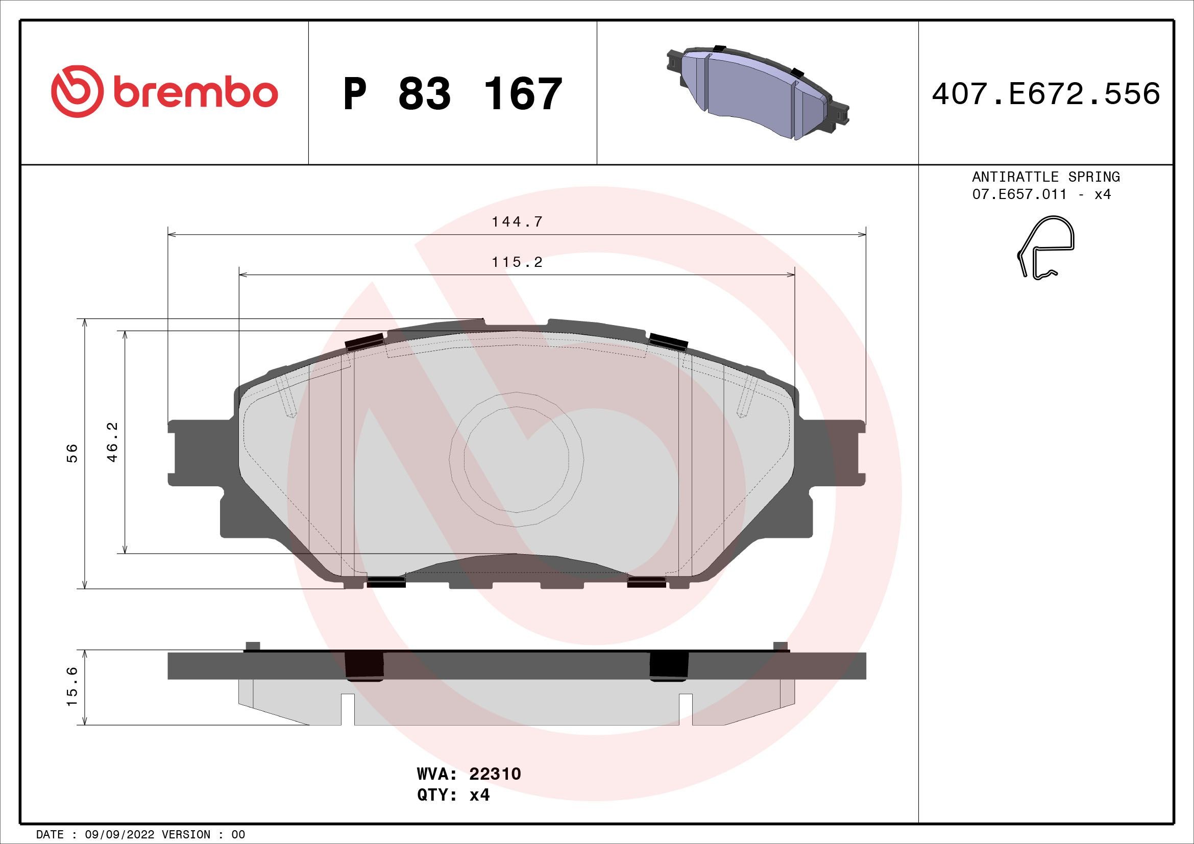 BREMBO Bromsbelägg P 83 167 BREMBO P 83 167 Bromsbelägg TOYOTA Hilux VIII Pick-up 2.8 D 4WD (GUN126) 204 hk 2022