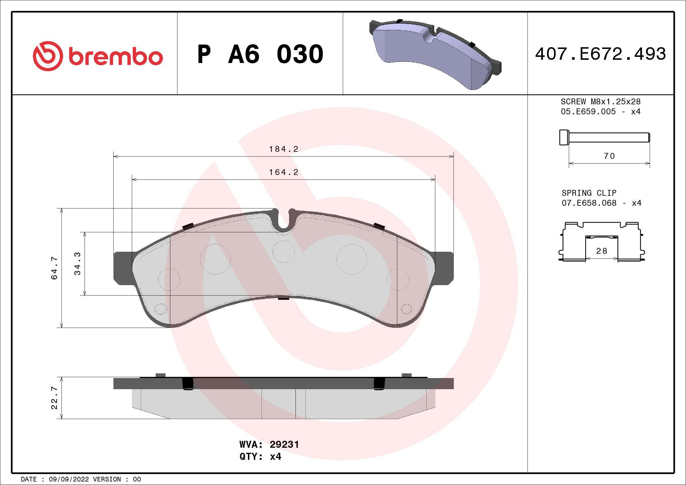 BREMBO Remblokken P A6 030 BREMBO P A6 030 Remblokken IVECO Daily VI Flatbed Vrachtwagen/Chassis 33S13, 35S13, 35C13 126 Pk 2020
