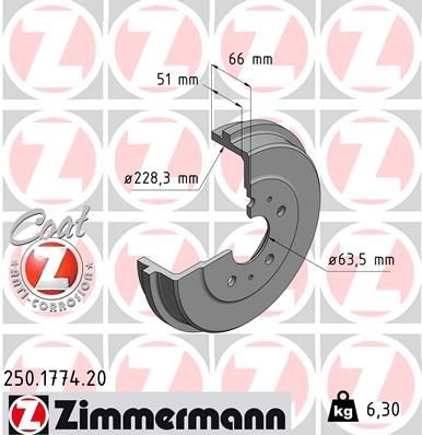 ZIMMERMANN Brzdový bubon 250.1774.20 ZIMMERMANN 250.1774.20 Brzdový bubon Ford Focus Mk3 Kombi cena