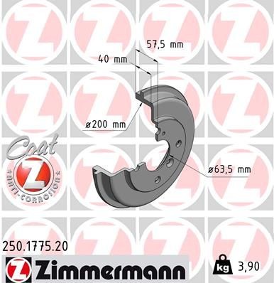 ZIMMERMANN Tamburo freno 250.1775.20 250.1775.20 COAT Z Tamburo freno MAZDA 929 ZIMMERMANN costo