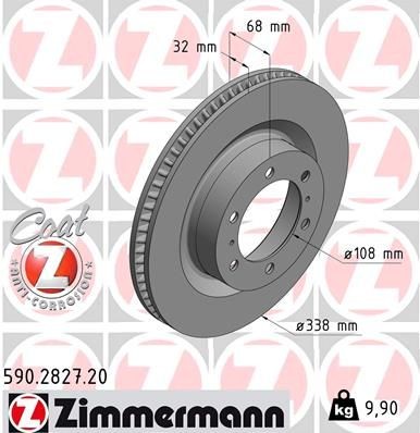 Bremseskive ZIMMERMANN 590.2827.20 ZIMMERMANN COAT Z 590.2827.20 Bremseskive til foran og bak Toyota 4 RUNNER 2022