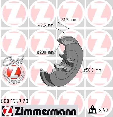 ZIMMERMANN Bremstrommel 600.1959.20 600.1959.20 Bremstrommeln ZIMMERMANN HONDA SHUTTLE
